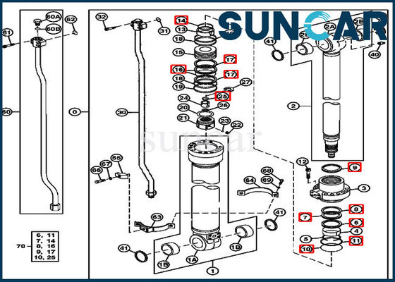 কেনা 250GLC জন ডিয়ার FYA00006592 বালতি সিলিং কিট খননকারী হাইড্রোলিক সিলিন্ডার সীল কিট online manufacture