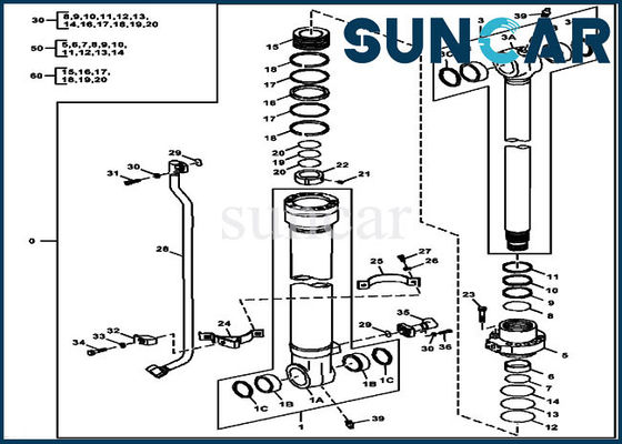 কেনা Deere যন্ত্রাংশ 180GLC 190GW FYA00012907 বালতি সীল কিট হাইড্রোলিক সিলিন্ডার মেরামত কিট online manufacture