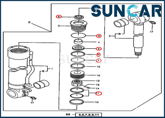 কেনা 600C 550LC জন ডিয়ার 4384450 খননকারী হাইড্রোলিক অপসারণ ডিভাইস সিলিন্ডার সীল কিট online manufacture