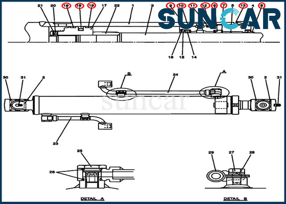 কেনা কেস PU01V00024R300 এক্সক্যাভেটর বুম সিলিন্ডার মেরামত সিল কিট CX17B হাইড্রোলিক সার্ভিস কিট online manufacture