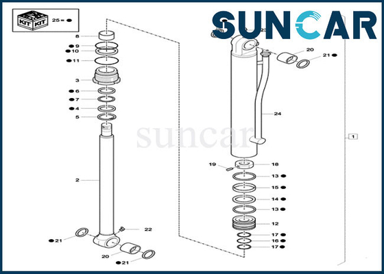 কেনা মিনি ক্রলার এক্সকাভেটর XKCC-01360 XKCC01360 বালতি সিলিন্ডার মেরামত সিল কিট ফিট CX33C CX37C CASE online manufacture