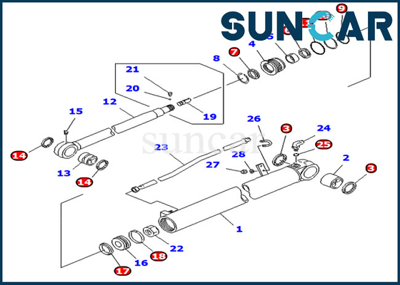 PC75UD-2E PC75UD-2 Komatsu 707-98-35140 7079835140 এক্সক্যাভেটর সার্ভিস কিট আর্ম হাইড্রোলিক সিলিন্ডার