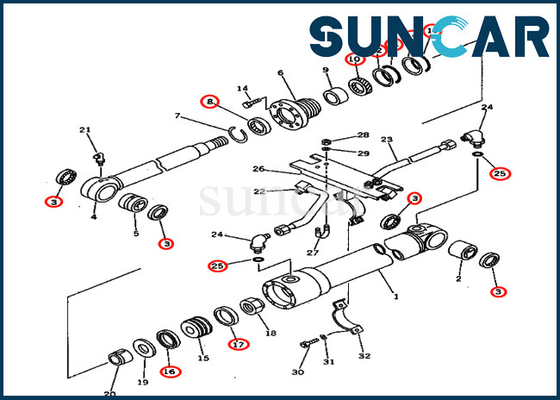 Komatsu PC75UU-1 707-98-27500 7079827500 আর্ম সিলিং কিট হাইড্রোলিক সিলিন্ডার মেরামত সিল কিট