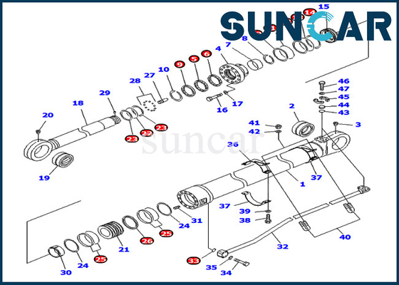 Komatsu 707-99-76240 7079976240 PC800-8 PC800-8R PC800LC-8 এক্সকাভেটরের জন্য আর্ম সিলিন্ডার সার্ভিস সিল কিট