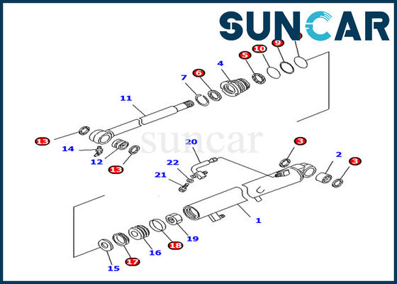 707-98-12260 কোমাটসু PC25R-8 খননকারীর মডেল বালতি সিলিন্ডার অভ্যন্তরীণ অংশগুলি সিলিং কিট