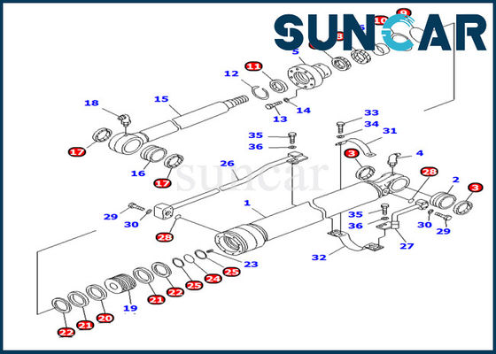 কোমাতসু PC100-6 পার্টস 707-98-27620 দীর্ঘ গ্রীজিং বালতি সিলিন্ডার পরিষেবা কিট অভ্যন্তরীণ মেরামত তেল সিল কিট
