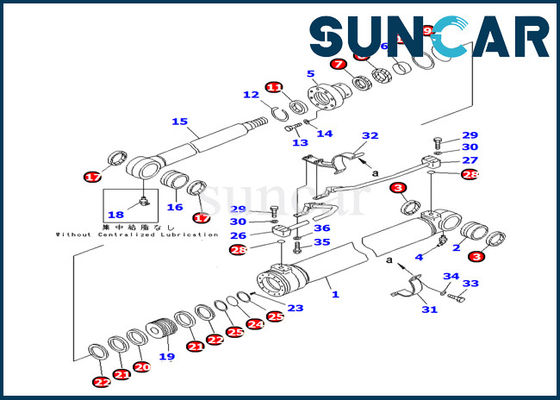707-98-36250 খননকারী বুম সিলিন্ডার পরিষেবা কিট Komatsu PC100-6Z অভ্যন্তরীণ মেরামত সীল কিট যন্ত্রাংশ