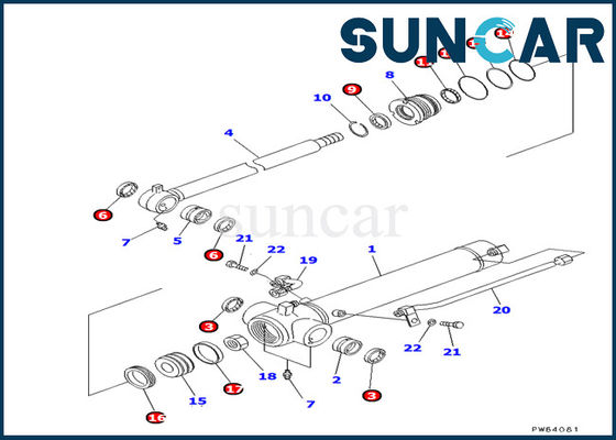 707-98-22820 আর্ম সিলিন্ডার সিল কিট Komatsu পরিষেবা কিট PC20MR-1 PC30UU-3 এক্সকাভেটর মডেল ফিট করে