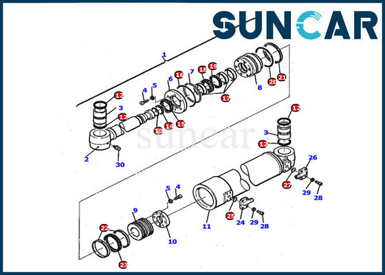 PC110R-1 Komatsu খননকারী অভ্যন্তরীণ মেরামত কিট 21D-61-14140 বুম সুইং সিলিন্ডার সীল কিট গ্যাসকেট