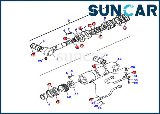 পরিধান প্রতিরোধ 226-61-11220 কোমাটসু PC110R-1 বুম সিলিন্ডার সিলিং কিট খননকারীর গ্যাসকেট কিট
