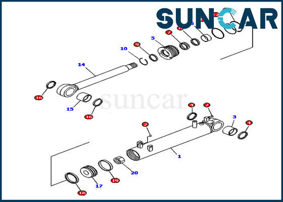 D85EX-15 D85EX-15E0 মডেল 707-99-43250 কোমাটসু ট্রিমিং টিল্ট সিলিন্ডার সিল মেরামত কিট