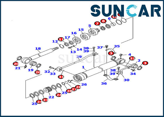 707-99-27590 খননকারী বালতি সিলিন্ডার সীল কিট Komatsu অভ্যন্তরীণ অংশ মডেল PC130F-7 ফিট