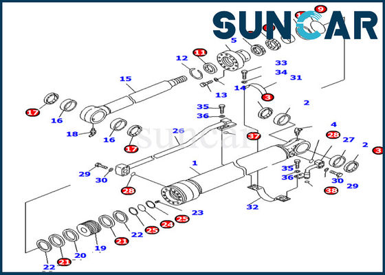 Komatsu পরিষেবা কিট 707-99-36330 বালতি সিলিন্ডার সীল কিট খননকারী PC138US-2E অভ্যন্তরীণ যন্ত্রাংশ