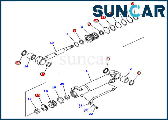 707-98-12330 বুম সিলিন্ডার সীল কিট কোমাৎসু খননকারী PC15R-8 মডেল ইনার পার্টস সার্ভিস কিট