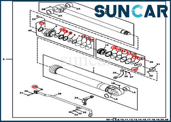 FYA00006595 Bucket Cylinder Sealing Kit 300GLC DEERE Cylinder Components EPC Parts