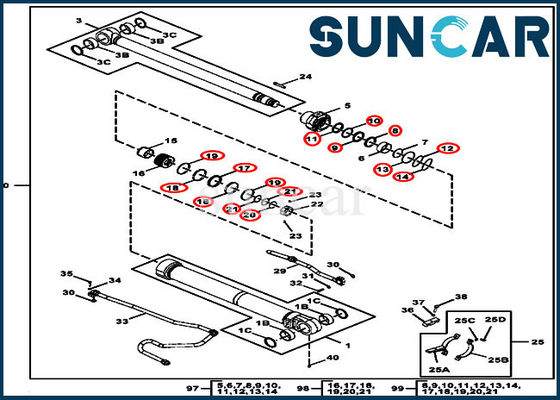 190GW সিলিন্ডার সার্ভিস কিট FYA00012905 জন ডিয়ার হাইড্রোলিক বুম সিলিন্ডার উপাদান ফিট করে