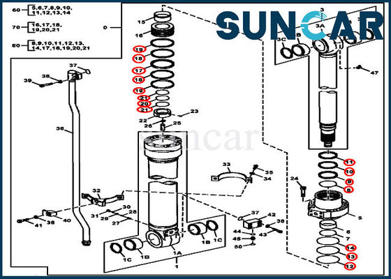 DEERE হাইড্রোলিক সীল কিট FYA00012906 আর্ম সিলিং কিট 180GLC 190GW সিলিন্ডার উপাদান
