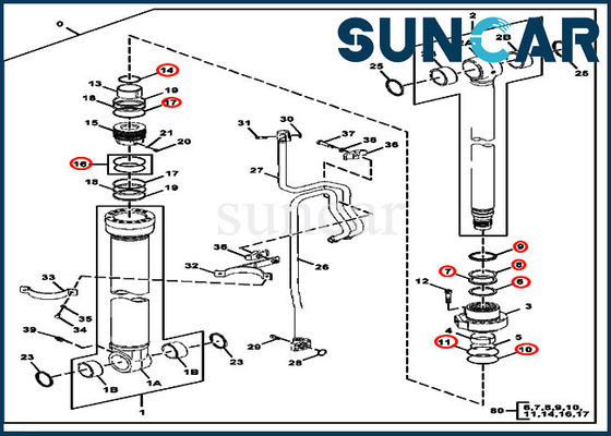 FYA00001396 বুম সিলিন্ডার সীল কিট 245GLC খননকারী জন ডিয়ারের জন্য কিট