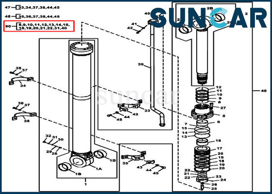 FYA00008675 জন ডিয়ার আর্ম সিলিন্ডার সীল কিট ISO9001 290GLC 270DLC সিলিং কিট