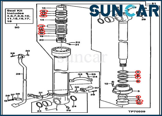 AH155040 জলবাহী বালতি সিলিন্ডার কিট Deere সীল কিট 160LC 350GLC 350DLC খননকারী