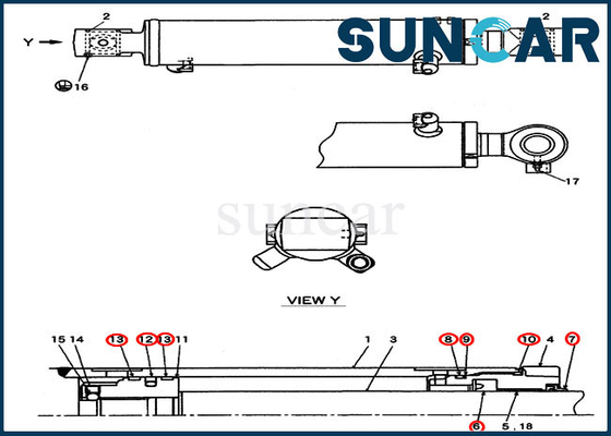 CX27B CX31B CX55BMSR কেস PW01V00062R300 সুইং/ আর্ম/ বালতি সিলিন্ডার প্রতিস্থাপন কিট