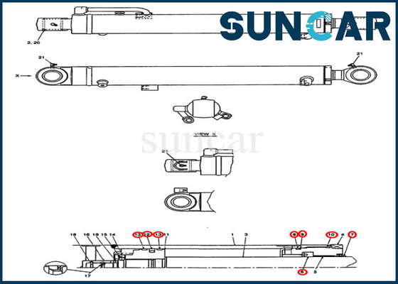 PX01V00048R300 আর্ম সিলিন্ডার সিল মেরামত কিট CX36B কেস মিনি এক্সকাভেটর প্রতিস্থাপন পরিষেবা কিট