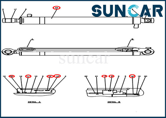 CX50B কেস PH01V00037R400 এক্সক্যাভেটর আর্ম সিল মেরামত কিট হাইড্রোলিক সিলিন্ডার প্রতিস্থাপন কিট