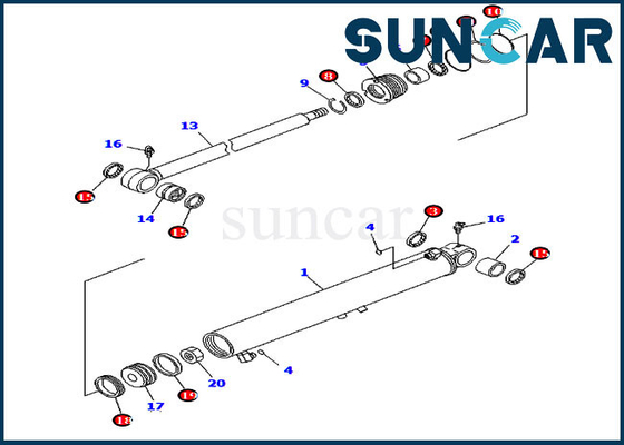 PC2000-8 PC50MR-2 Komatsu 707-98-29640 এর জন্য মই সিলিং কিট 7079829640 বুম সুইং সিলিন্ডার সিল কিট