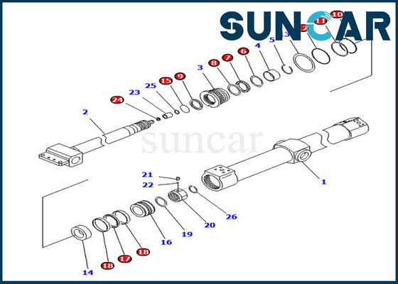 Komatsu PC200SC-7-M1 PC200SC-6 টেলিস্কো আর্মের জন্য সীল কিট KB3011A-00222 স্লাইড সিলিন্ডার মেরামত কিট