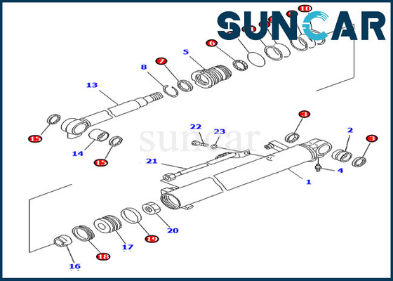 PC20R-8 Komatsu অভ্যন্তরীণ যন্ত্রাংশ 707-98-14890 হাইড্রোলিক সিল কিট এক্সক্যাভেটর বুম সিলিন্ডার সার্ভিস কিট
