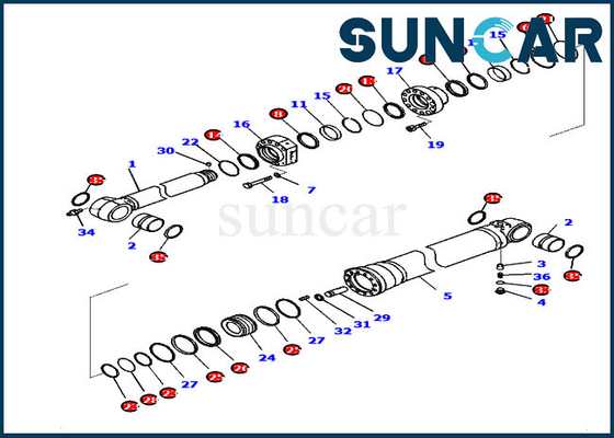 PC210LCI-11 D375AI-8E0 721-98-02330 Komatsu আর্ম সিলিন্ডার সিল কিট হাইড্রোলিক সার্ভিস কিট যন্ত্রাংশ
