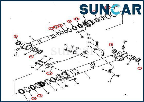 কোমাটসু PC220-6 PC220LC-6 707-99-58240 2.0M আর্ম এক্সকাভেটরের জন্য বালতি সিলিন্ডার পরিষেবা কিট