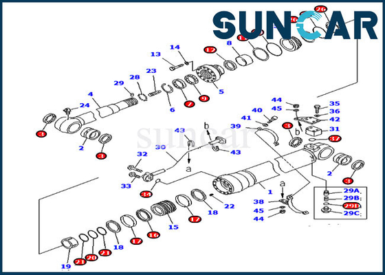 PC220LC-6 Komatsu সীল মেরামত কিট 707-99-58300 7079958300 ফিট 100MM রড 140MM বোর আর্ম সিলিন্ডার
