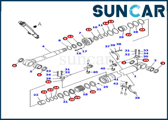 PC220-8 PC220LC-8 Komatsu পরিষেবা কিট 707-98-47730 হাইড্রোলিক বুম সিলিন্ডার তেল সীল মেরামতের কিট