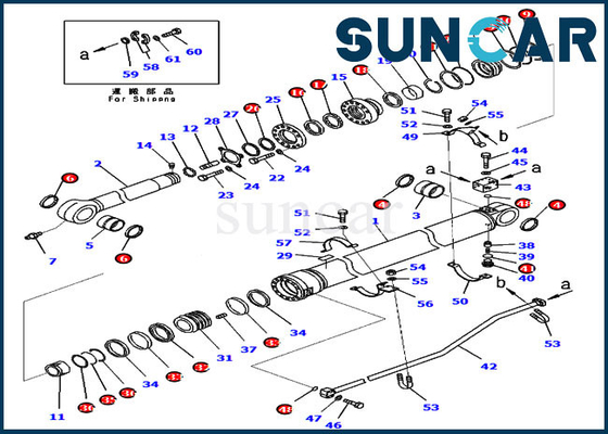 707-99-72281 মডেল সরঞ্জাম PC300-8 Komatsu অভ্যন্তরীণ অংশগুলির জন্য আর্ম সিলিন্ডার সিল কিট মেরামত কিট