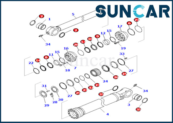 Komatsu বালতি সিলিন্ডার সীল মেরামতের কিট 721-98-01990 7219801990 PC360LCI-11 D375AI-8E0 PC390LCI-11 এর জন্য