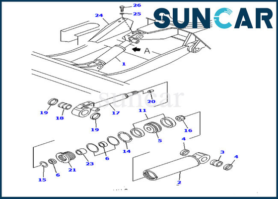 YM172142-99340 YM17214299340 Komatsu মডেল PC30FR-1 PC30FR-2 এর জন্য বুম মেরামত সিল কিট