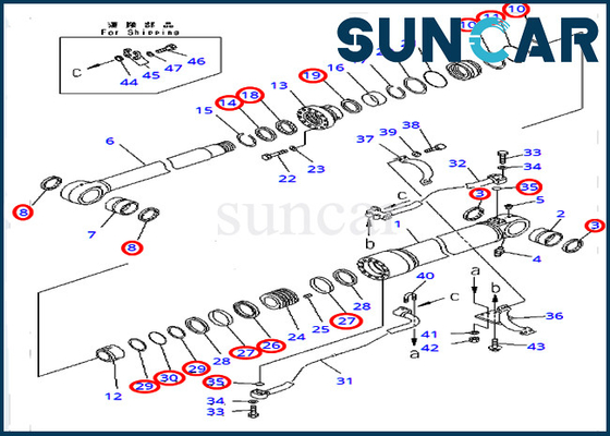 বিদেশী সংস্করণ KOMATSU PC450-8 PC400-7 মডেলের জন্য বুম মেরামত সিল কিট 707-99-72320 হাইড্রোলিক সিলিন্ডার