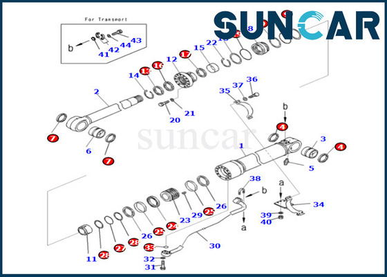 বুম সিলিন্ডার সিল কিট 721-98-00560 7219800560 PC490LC-10 PC490HRD-11E0 Komatsu বুম সিলিন্ডার সীল মেরামত কিটের জন্য