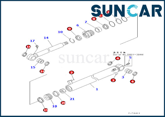707-98-25310 7079825310 বালতি সিলিন্ডার সিল কিট ফিট PC58UU-3 Komatsu বালতি সিলিন্ডার পরিষেবা কিট