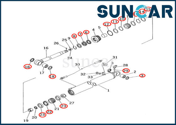 আর্ম সিলিন্ডার সার্ভিস কিট 707-99-35230 7079935230 আর্ম সিলিন্ডার সিল কিট PC60-7 PC60-7S Komatsu ফিট করে