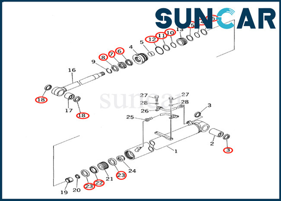 বুম সিলিন্ডার মেরামত কিট 7079936630 707-99-36630 Komatsu PC60-7 PC60-7S বুম সিলিন্ডার সিলিং কিট
