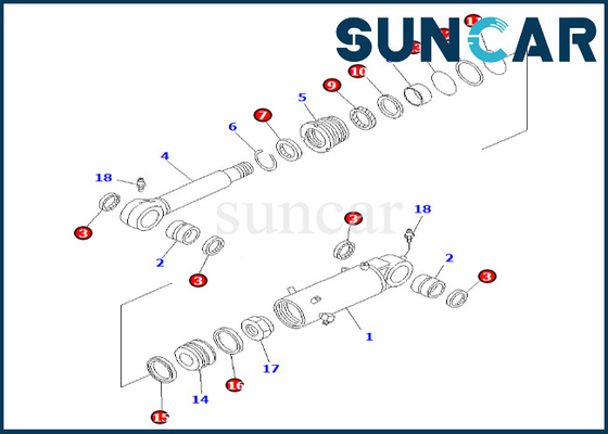 Komatsu 707-99-43240 7079943240 ব্লেড সিলিন্ডার সিল কিট ফিট PC60-7 ব্লেড সিলিন্ডার রিপ্লেসমেন্ট কিট