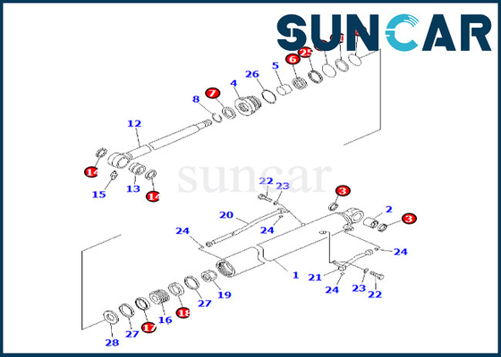 Komatsu 707-99-26710 7079926710 PC60-8 PC70-8 বালতি সিলিন্ডার সিলিং কিটের জন্য বালতি সিলিন্ডার সিল কিট