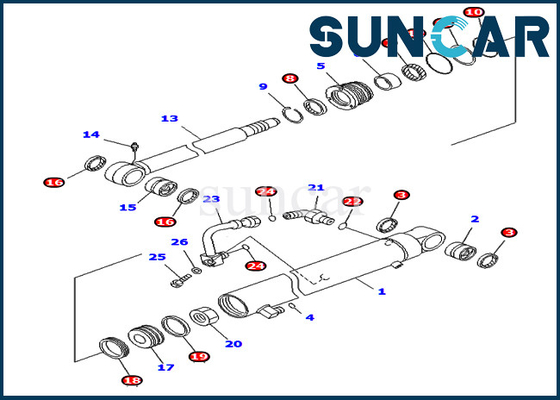 আর্ম সীল মেরামত কিট 707-98-25350 সিলিন্ডার কিট ফিট PC40MR-1 PC40MR-2 Komatsu ওভারসিজ স্পেক।