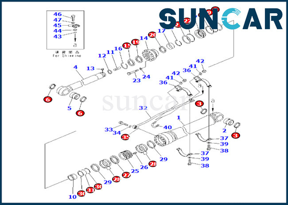 PC600-8 PC600-8R আর্ম সিলিন্ডার সিলিং কিটের জন্য 7079976300 707-99-76300 আর্ম সিলিন্ডার সিল কিট Komatsu