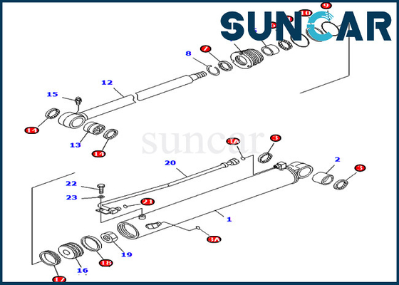 অভ্যন্তরীণ যন্ত্রাংশ কোমাতসু 707-98-25710 PC40MR-1 PC40MRX-1 এক্সক্যাভেটর বুম সুইং সিলিন্ডার সিল কিট