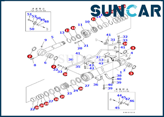 বালতি সিলিন্ডার সিল কিট 707-99-69790 7079969790 PC600-8 PC600-8R Komatsu বালতি সিলিন্ডার সিলিং কিটের জন্য