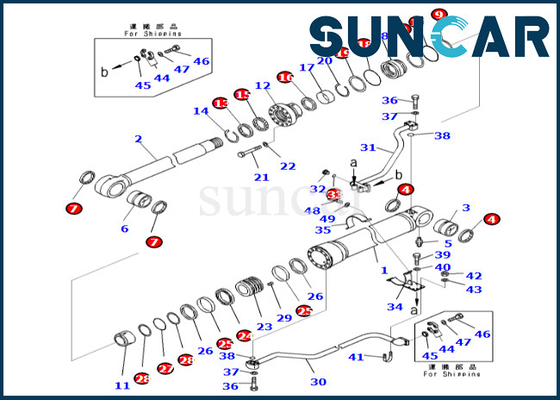 বুম সিলিন্ডার সিল কিট 7079968481 707-99-68481 PC700LC-8E0 PC650LC-8E0 Komatsu বুম সিলিন্ডার মেরামত কিটের জন্য