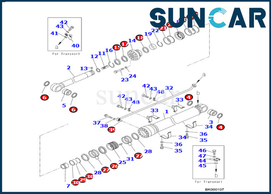 Komatsu আর্ম সিলিন্ডার সীল কিট 707-99-76380 7079976380 PC700LC-8E0 PC650LC-8E0 এর জন্য আর্ম সিলিন্ডার সীল মেরামত কিট